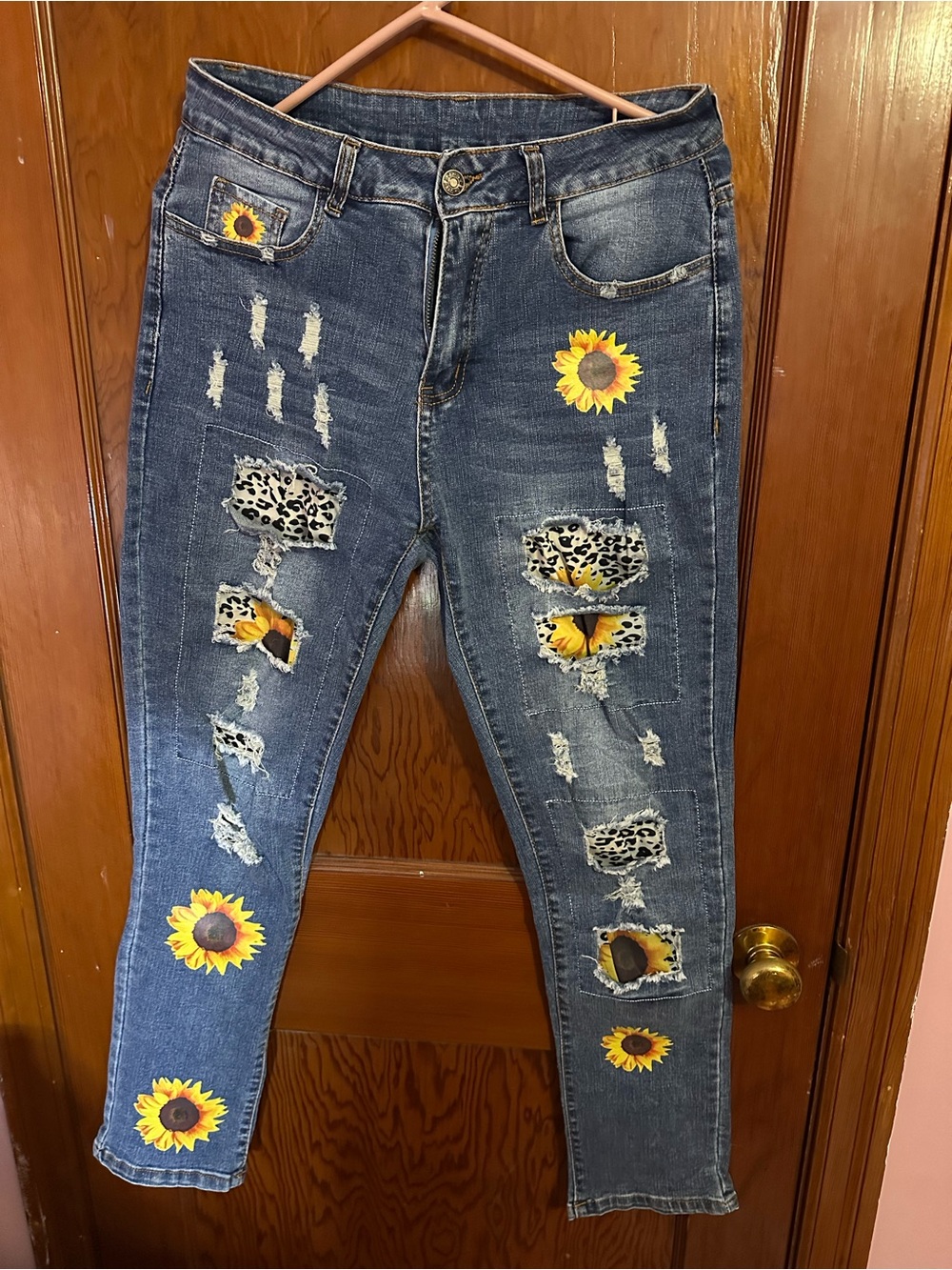 Sunflower Patch Distressed Dark Blue Skinny Jeans